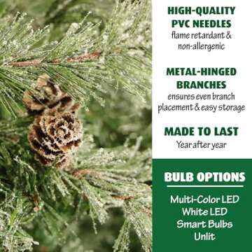 Fraser Hill Farm 7.5-Ft. Buffalo Fir Flocked Artificial Christmas Tree with Stand, Unlit Foldable Fake Tree with Realistic Snowy Foliage for Home Decoration