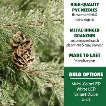 Fraser Hill Farm 7.5-Ft. Buffalo Fir Flocked Artificial Christmas Tree with Stand, Unlit Foldable Fake Tree with Realistic Snowy Foliage for Home Decoration