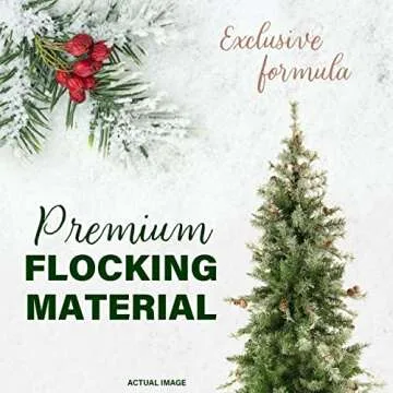 Fraser Hill Farm 7.5-Ft. Buffalo Fir Flocked Artificial Christmas Tree with Stand, Unlit Foldable Fake Tree with Realistic Snowy Foliage for Home Decoration