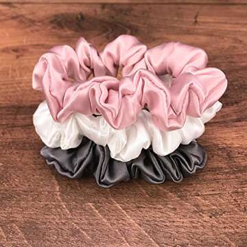 Celestial Silk Mulberry Silk Scrunchies for Hair (Small, Charcoal, Pink, Ivory)