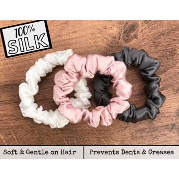 Celestial Silk Mulberry Silk Scrunchies for Hair (Small, Charcoal, Pink, Ivory)