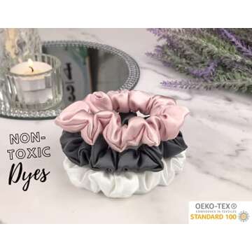 Celestial Silk Mulberry Silk Scrunchies for Hair (Small, Charcoal, Pink, Ivory)