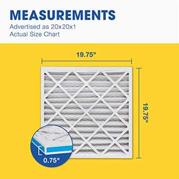 Aerostar 20x20x1 MERV 13 Pleated Air Filter, AC Furnace Air Filter, 6 Pack (Actual Size: 19 3/4" x 19 3/4" x 3/4")