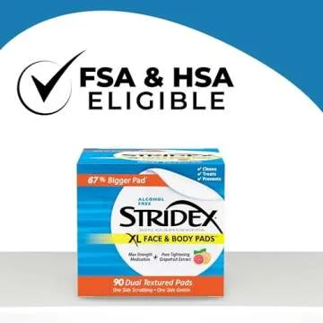 Stridex XL Face & Body Pads, 90 Count, Maximum Strength, Facial Cleansing Wipes, Alcohol-Free Face P...