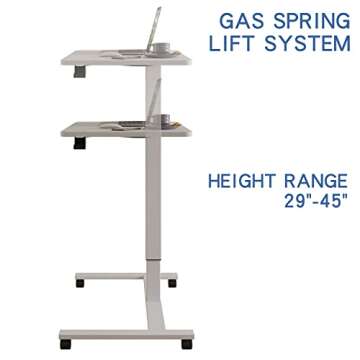 bilbil Pneumatic Mobile Desk, Gas-Spring Height Adjustable Sit to Stand Desk, Overbed Laptop Table Computer Cart with Lockable Wheels, Rolling Desk, Portable Work Table for Home, Office