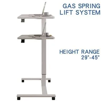 bilbil Pneumatic Mobile Desk, Gas-Spring Height Adjustable Sit to Stand Desk, Overbed Laptop Table Computer Cart with Lockable Wheels, Rolling Desk, Portable Work Table for Home, Office