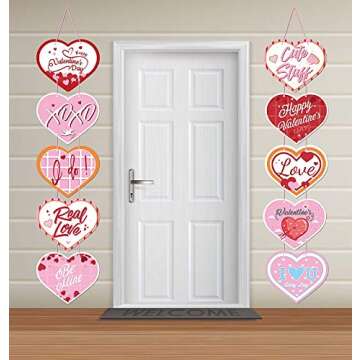 Qaxlry Valentine's Day Heart Banner for Conversation Valentines Day Decoration Candy Heart Medium Sign Valentine Crafts Supplies Red Pink White Heart Shape Romantic Sign Decor (Pink)