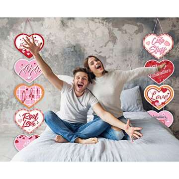 Qaxlry Valentine's Day Heart Banner for Conversation Valentines Day Decoration Candy Heart Medium Sign Valentine Crafts Supplies Red Pink White Heart Shape Romantic Sign Decor (Pink)