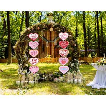 Qaxlry Valentine's Day Heart Banner for Conversation Valentines Day Decoration Candy Heart Medium Sign Valentine Crafts Supplies Red Pink White Heart Shape Romantic Sign Decor (Pink)