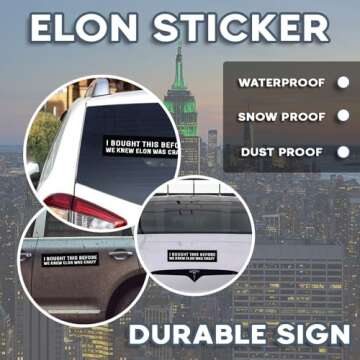 Anti Elon Bumper Stickers (2pcs), I Bought This Before Elon Went Crazy Anti Elon T-esla Club No Elon, Waterproof Window Bumper Stickers for Cars, Anti Elon Stickers,Tesla Bumper Sticker