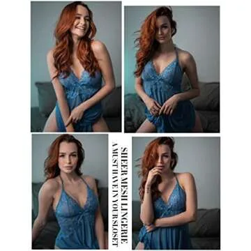 Avidlove Lingerie for Women Lace Babydoll Halter Chemise V Neck Nightgown Sexy Sleepwear Nightdress Dark Blue X-Large