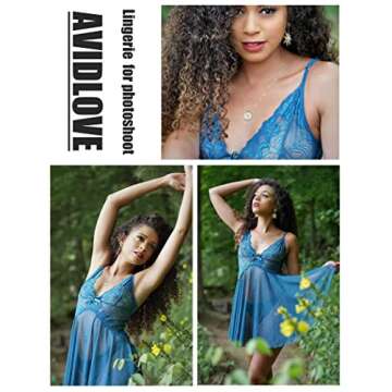Avidlove Lingerie for Women Lace Babydoll Halter Chemise V Neck Nightgown Sexy Sleepwear Nightdress Dark Blue X-Large