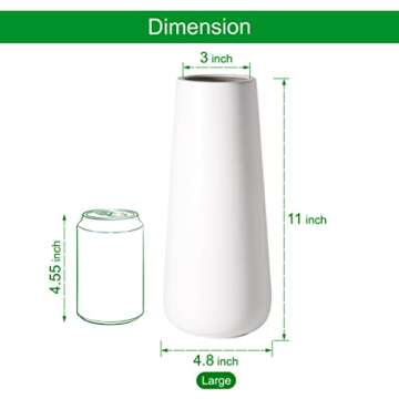 D'vine Dev 11 Inch Ceramic Flower Vase Matte Finishing, Minimalist Design for Home Décor, Bedroom, Living Room, Centerpieces, Office, White, VS-XH-D-2