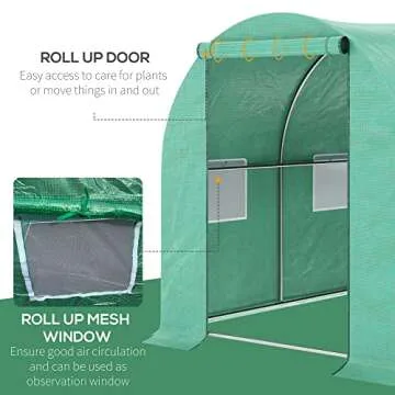 Outsunny 15' x 7' x 6.5' Walk-in Tunnel Hoop Greenhouse, Green House for Outside with PE Cover, Steel Frame, Roll-Up Zipper Door & Windows for Flowers, Vegetables, Tropical Plants, Green