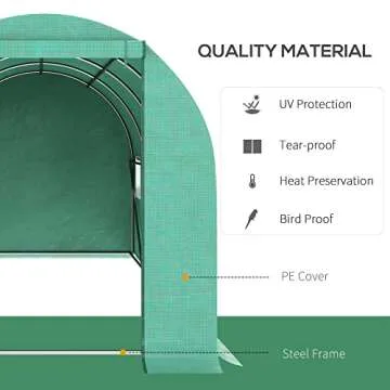 Outsunny 15' x 7' x 6.5' Walk-in Tunnel Hoop Greenhouse, Green House for Outside with PE Cover, Steel Frame, Roll-Up Zipper Door & Windows for Flowers, Vegetables, Tropical Plants, Green