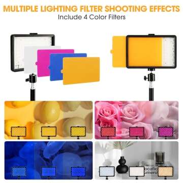 OPKING Photography Lighting Kit with 4 Color Filters, Dimmable 5600K USB LED Studio Light with Adjustable Tripod Stand, Portable Video Light for Live Broadcast, Recording