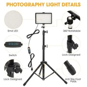 OPKING Photography Lighting Kit with 4 Color Filters, Dimmable 5600K USB LED Studio Light with Adjustable Tripod Stand, Portable Video Light for Live Broadcast, Recording
