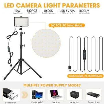 OPKING Photography Lighting Kit with 4 Color Filters, Dimmable 5600K USB LED Studio Light with Adjustable Tripod Stand, Portable Video Light for Live Broadcast, Recording