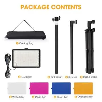 OPKING Photography Lighting Kit with 4 Color Filters, Dimmable 5600K USB LED Studio Light with Adjustable Tripod Stand, Portable Video Light for Live Broadcast, Recording