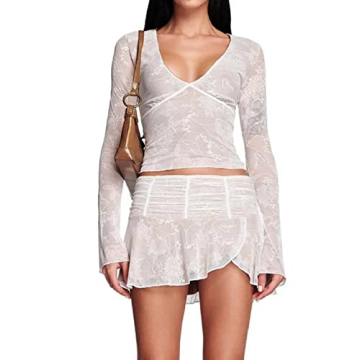 Chic Women Y2K Ruffle Mesh 2 Piece Skirt Set for Any Occasion