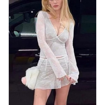 Chic Women Y2K Ruffle Mesh 2 Piece Skirt Set for Any Occasion