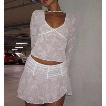 Chic Women Y2K Ruffle Mesh 2 Piece Skirt Set for Any Occasion