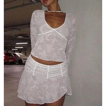 Chic Women Y2K Ruffle Mesh 2 Piece Skirt Set for Any Occasion