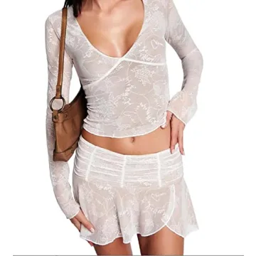 Chic Women Y2K Ruffle Mesh 2 Piece Skirt Set for Any Occasion