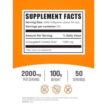 BulkSupplements.com Conjugated Linoleic Acid Powder - CLA Conjugated Linoleic Acid, CLA Supplements, CLA Powder - Gluten Free, 2000mg per Serving, 100g (3.5 oz) (Pack of 1)