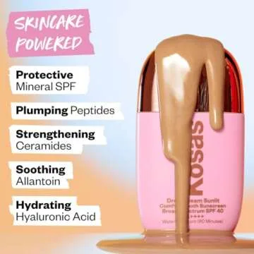 Kosas DreamBeam Water Resistant Sunscreen SPF 40 - Smooth Liquid Sun Protection for Face Lightweight Makeup Base w/Hyaluronic Acid, Ceramides & Peptides - Golden Glow, Sunlit, 40 ml