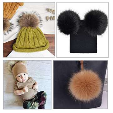48 Pcs Faux Fur Pom Pom for Hats - Fluffy Large Pom Poms with Elastic Loop Removable Knitting Hat Accessories for Crafts Gloves Shoes Scarves Bags Keychains (24 Colors, 3.9 in )