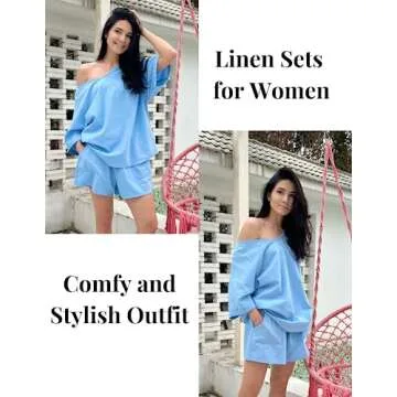 Zeagoo Women's 2 Piece Cotton Linen Tracksuit Short Sleeve Casual Shorts Set V Neck Beach Outfits