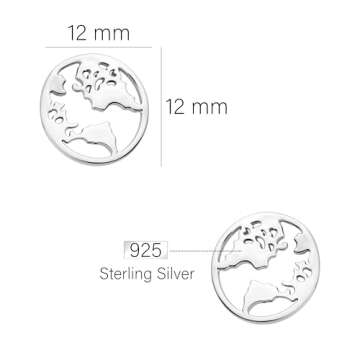 Elegant World Map Stud Earrings in Sterling Silver