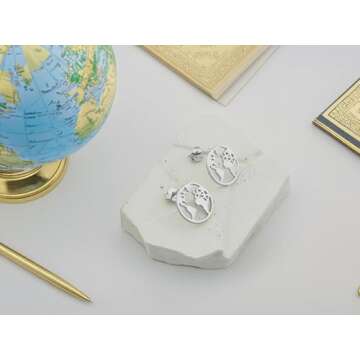 Elegant World Map Stud Earrings in Sterling Silver