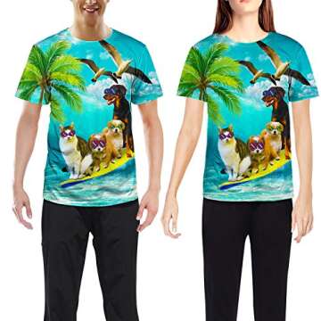 Kayolece Animal Print T Shirts for Young Men Women 3D Cat Dog with Sunglasses Summer Lightweight Novelty Top for Guys M