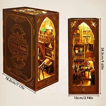 3D Wooden Puzzle Bookends, 2025 New DIY Book Nook Kit, Magic Book House Model Building Kit Insert Decor with Sensor Light, Stand Bookshelf for Home Decorative Books Ornaments (Library of Books)