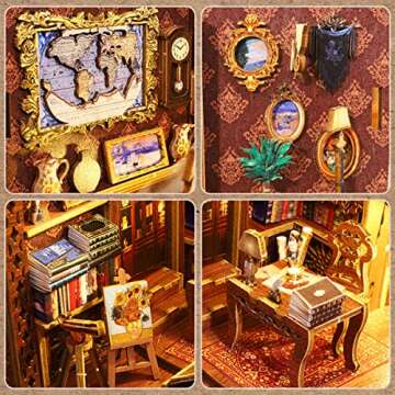 3D Wooden Puzzle Bookends, 2025 New DIY Book Nook Kit, Magic Book House Model Building Kit Insert Decor with Sensor Light, Stand Bookshelf for Home Decorative Books Ornaments (Library of Books)