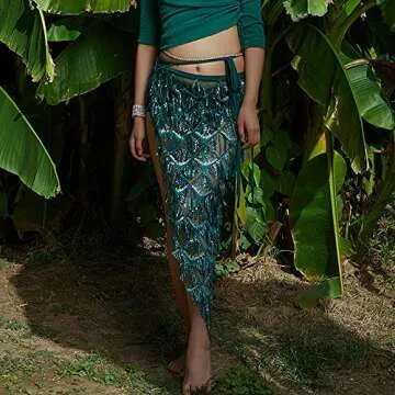 Vibrant MUNAFIE Hip Scarf with Sequin Tassels