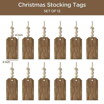 Christmas Decorations-12PCS Christmas Stocking Name Tags -DIY Unfinished Personalized Blank Bead Wood Tag -Farmhouse Xmas Stocking Hanging Tag for Christmas Stocking
