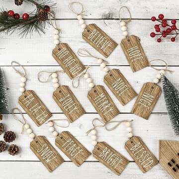 Christmas Decorations-12PCS Christmas Stocking Name Tags -DIY Unfinished Personalized Blank Bead Wood Tag -Farmhouse Xmas Stocking Hanging Tag for Christmas Stocking