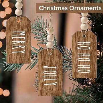 Christmas Decorations-12PCS Christmas Stocking Name Tags -DIY Unfinished Personalized Blank Bead Wood Tag -Farmhouse Xmas Stocking Hanging Tag for Christmas Stocking