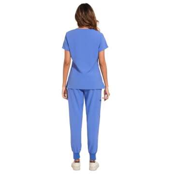 Stylish COZYFIT Scrubs Set for Women - 8-Pocket Design, XL, Ceil Blue