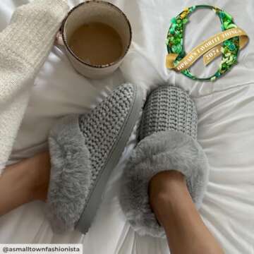 Dearfoams Women's Hannah Chenille Knit Clog Slipper, Sleet Solid, 7-8