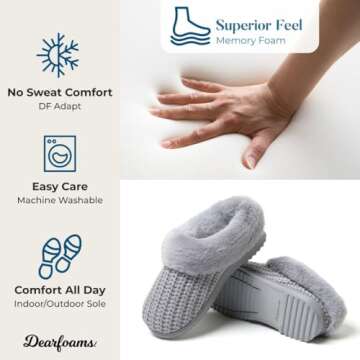 Dearfoams Women's Hannah Chenille Knit Clog Slipper, Sleet Solid, 7-8
