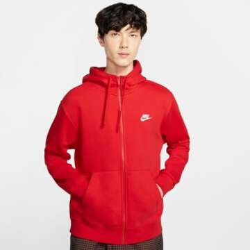 Nike Men's Sportswear Club Fleece Full Zip-Up Hoodie - University Red M