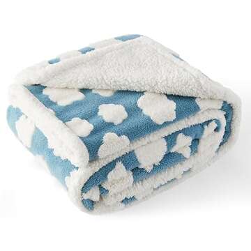 Lesure Waterproof Dog Blanket for Large Dogs - Washable Double Sided Dog Blankets with Warm Jacquard Shag and Soft Sherpa Fleece, Pet Cat Blanket for Bed Protection, 3D Textured Cloud, Blue