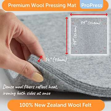 Oliso Multi-Mat Felt Pressing pad - 100% New Zealand Wool, Ideal for Quilting and Sewing - 14”x 14...