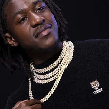 nkjegol Cuban Chain Necklaces Silver/Gold Cuban Link Chains Mens Iced Out Miami Bling Diamond Hip Ho...