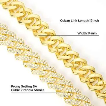 nkjegol Cuban Chain Necklaces Silver/Gold Cuban Link Chains Mens Iced Out Miami Bling Diamond Hip Hop Jewelry for Women (16 inch, Gold)