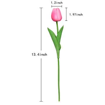 IPOPU Pink Tulips Artificial Flowers 24PCS Real Touch Tulips Flowers Fake Pink Tulips Faux Flowers for Home Decoration Wedding Bouquet Party Baby Shower Centerpieces Bridal Bouquet Decor (Pink)